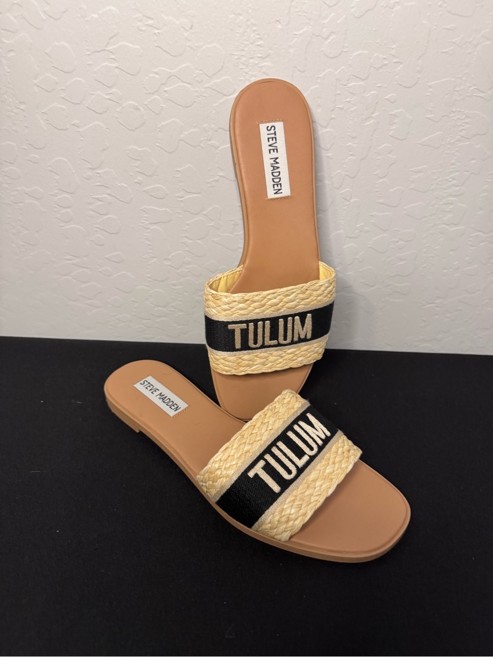 Steve Madden Tulum Slide Sandals - Natural/Black 6.5